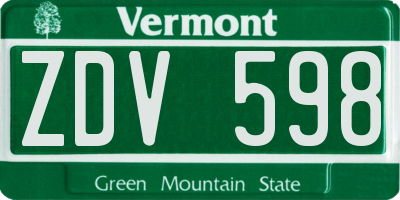 VT license plate ZDV598
