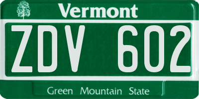 VT license plate ZDV602