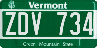 VT license plate ZDV734