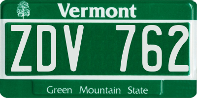 VT license plate ZDV762