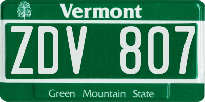 VT license plate ZDV807