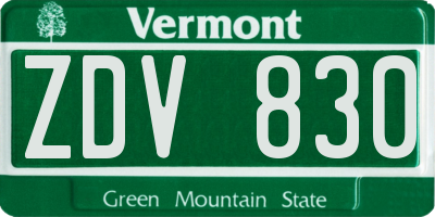 VT license plate ZDV830