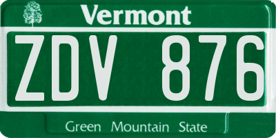 VT license plate ZDV876
