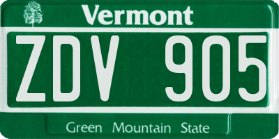 VT license plate ZDV905