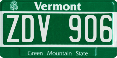 VT license plate ZDV906