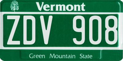 VT license plate ZDV908