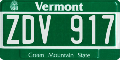 VT license plate ZDV917