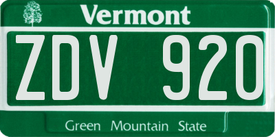VT license plate ZDV920