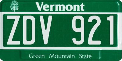 VT license plate ZDV921