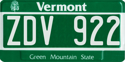 VT license plate ZDV922