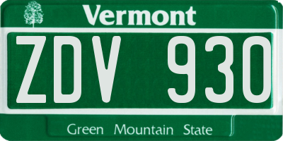 VT license plate ZDV930