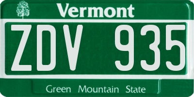 VT license plate ZDV935