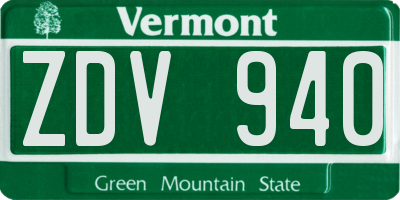 VT license plate ZDV940