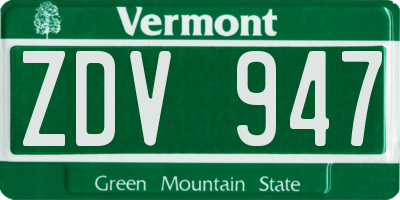 VT license plate ZDV947