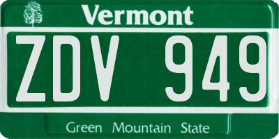 VT license plate ZDV949
