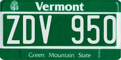 VT license plate ZDV950