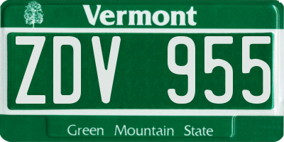 VT license plate ZDV955