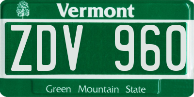 VT license plate ZDV960