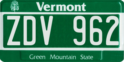 VT license plate ZDV962