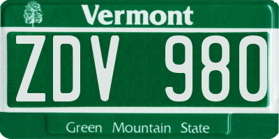 VT license plate ZDV980