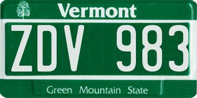 VT license plate ZDV983