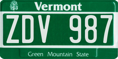 VT license plate ZDV987