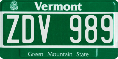 VT license plate ZDV989