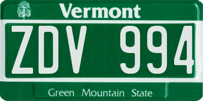 VT license plate ZDV994