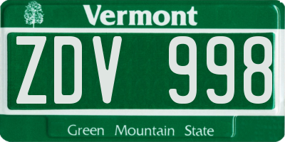 VT license plate ZDV998
