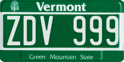 VT license plate ZDV999