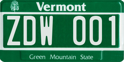 VT license plate ZDW001