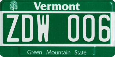 VT license plate ZDW006