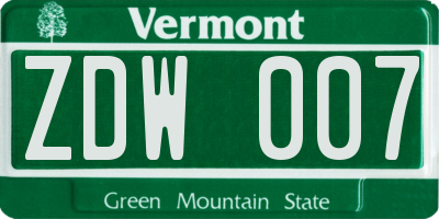 VT license plate ZDW007