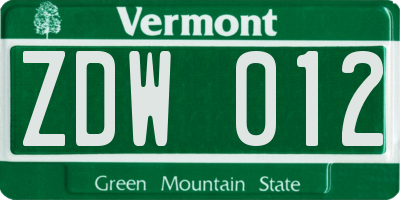 VT license plate ZDW012