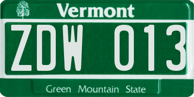 VT license plate ZDW013