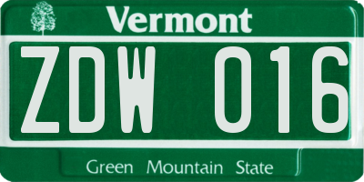 VT license plate ZDW016
