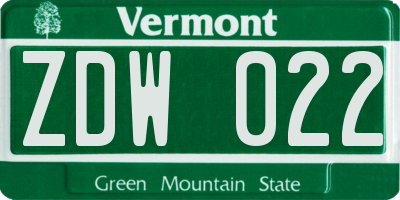 VT license plate ZDW022