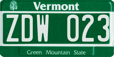 VT license plate ZDW023