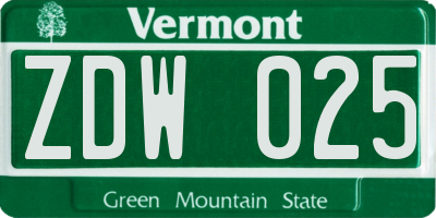 VT license plate ZDW025