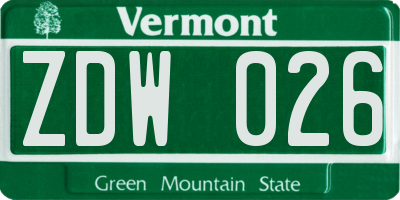 VT license plate ZDW026