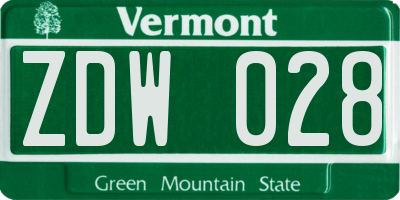 VT license plate ZDW028