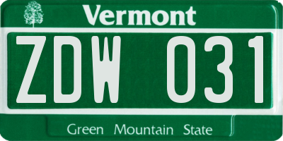 VT license plate ZDW031