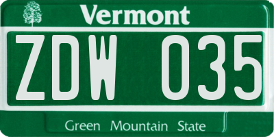 VT license plate ZDW035