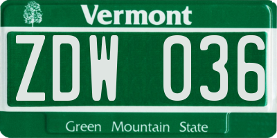 VT license plate ZDW036