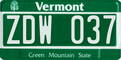 VT license plate ZDW037