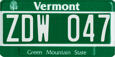 VT license plate ZDW047