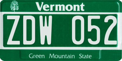 VT license plate ZDW052