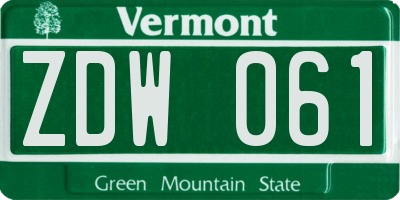 VT license plate ZDW061
