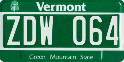 VT license plate ZDW064