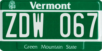 VT license plate ZDW067